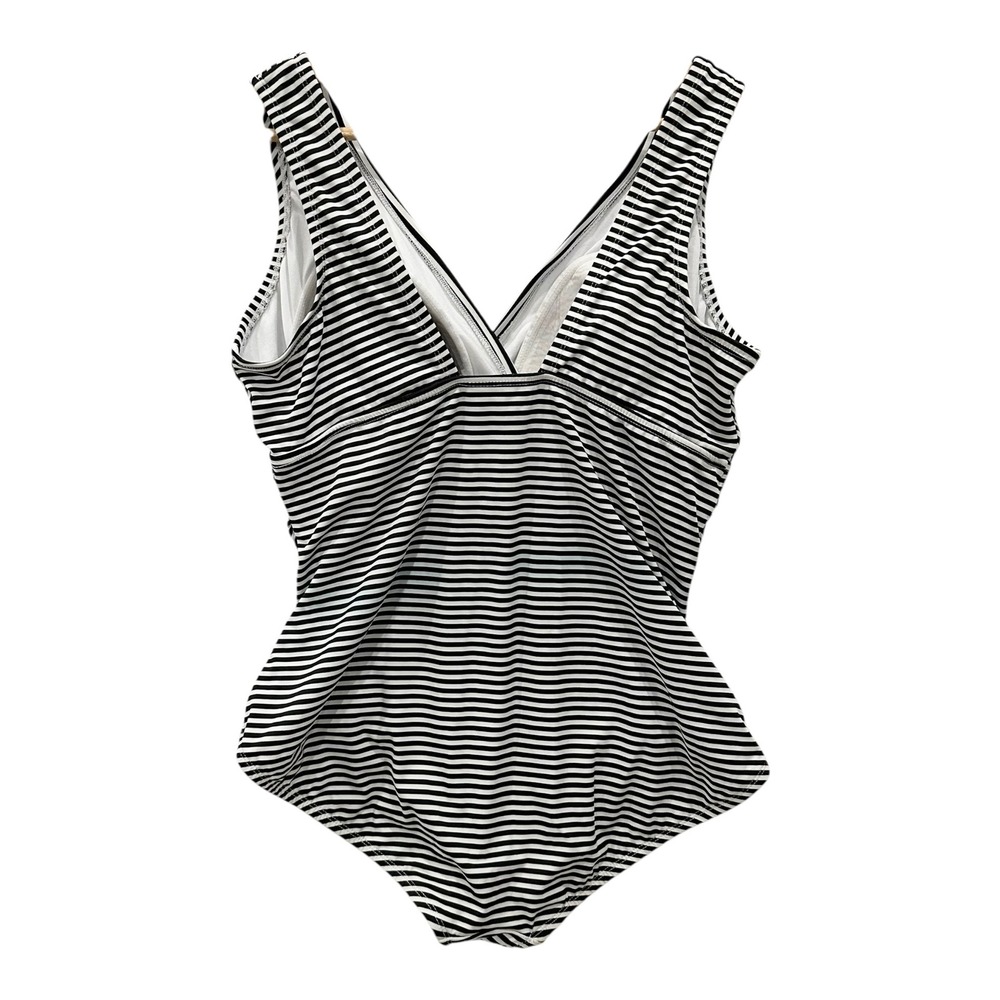 Embrace Your Curves Miracle Brand Striped One Piece Swimsuit Black White 16W-18W - Picture 2 of 4